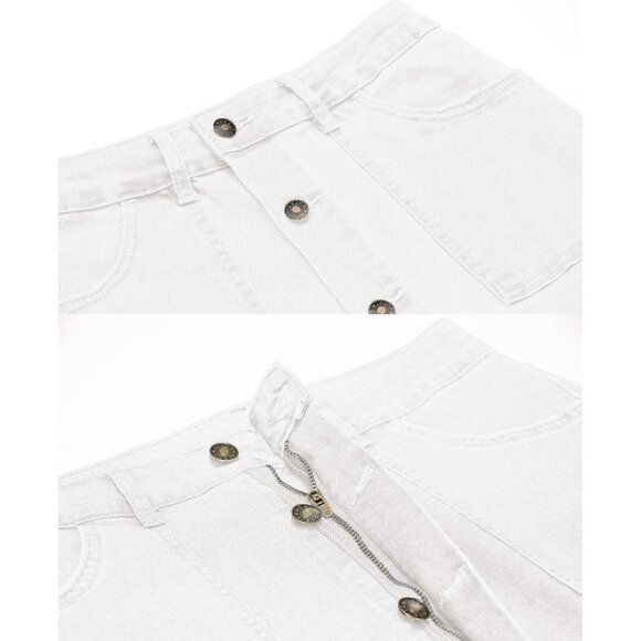 Women's Casual Mid Rise Button Down Frayed Raw Hem Denim Jean Midi Skirt - Picture 9 of 9